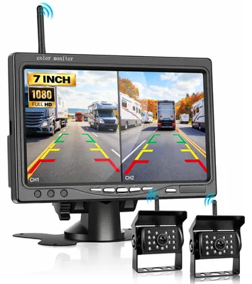 Produktbild von Rückfahrkamera, kabellos – 2 Kameras mit 7-Zoll-Monitor – 1080p-Auflösung
