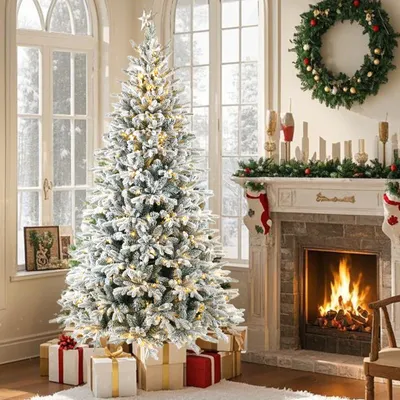 Produktbild von Künstlicher Weihnachtsbaum 210 cm mit LED Beleuchtung, Schneetannenbaum, 1076 Spitzen, 320 Warmweiße LEDs, PE+PVC,62 Zweige, Tannenbaum, Christbaum