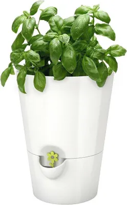 Produktbild von Famanu Kräutertopf mit Selbstbewässerung und Wasserstandsanzeige - Durchmesser 13 cm - Weiß