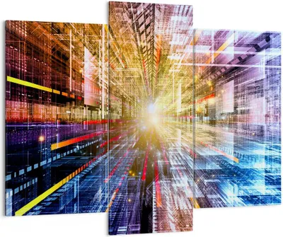 Produktbild von Bild auf Leinwand - Leinwandbild - Grafik Computer Raum Geometrie - 130x100cm - Wand Bild - Wanddeko - Leinwanddruck - Bilder - Kunstdruck - Leinwand bilder - Wandkunst - CB130x100-2350