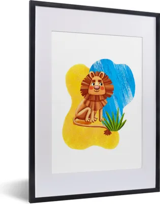 Produktbild von MuchoWow® MuchoWow® Gerahmtes Poster Löwe - Wasser - Dschungel 30x40 cm - Poster mit zchwarzem Bilderrahmen - Wandposter Schlafzimmer