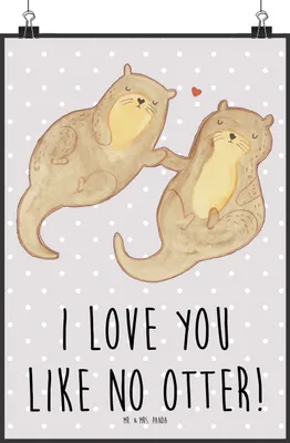 Produktbild von Mr. & Mrs. Panda Bild Otter Hände halten DIN A1 - Grau Pastell - Geschenk, Seeotter, Händchen, drucke, Liebe, Wandbild, Plakat, wanddeko, Paar, Deko, Verliebt