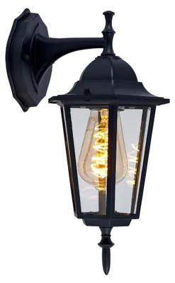 Zdjęcie produktu dla Lampa ścienna, latarnia, czarne aluminium, przezroczyste szkło, wys. 36 cm