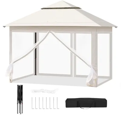 Produktbild von Faltpavillon 3x3m Gartenpavillon mit Moskitonetz – UV Schutz Wasserdicht Partyzelt Höhenverstellbar Beige