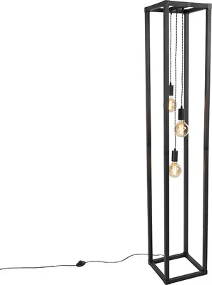 Produktbild von QAZQA - Design Stehleuchte I Stehlampe I Standleuchte I Lampe I Leuchte schwarz 3-Licht - Käfig I Wohnzimmer I Schlafzimmer - Stahl Rechteckig I Länglich - LED geeignet E27