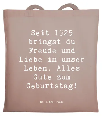 Produktbild von Mr. & Mrs. Panda Einkaufstüte Spruch 1925 Geburtstag Freude - Braun Pastell - Geschenk, Tasche, Alter, Happy Birthday, Vintage, Geburtsjahr, Shopping, studententasche