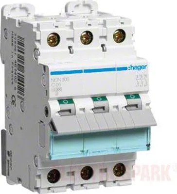 Produktbild von HAGER Leitungsschutzschalter 3 polig 10kA/15kA C-6A 3M
