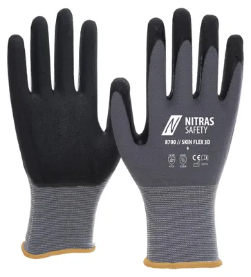 Produktbild von NITRAS Skin-Flex Strickhandschuhe 8700- 144 Paar - hohes Tastempfinden, Montagearbeiten, hervorragender Nass- und Trockengriff Größe:11