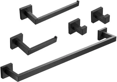Immagine prodotto di Set da bagno, nero opaco, 60 cm, portasciugamani, acciaio inossidabile