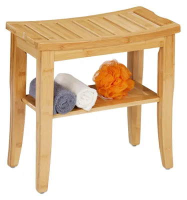Image de Tabouret de salle de bain bambou - Naturel - 45,5 x 48 x 25 cm - Charge maximale 150 kg