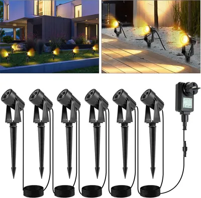 Produktbild von SWANEW 6tlg. LED Gartenstrahler mit Erdspieß, Außenstrahler Gartenbeleuchtung mit Stecker Wasserdicht IP65 Warmweiß