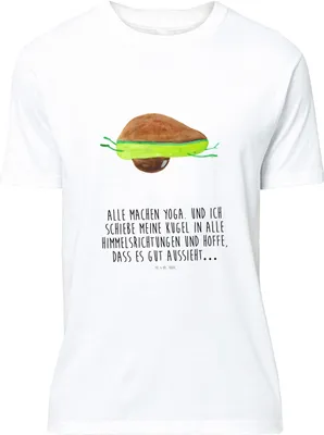 Produktbild von Mr. & Mrs. Panda Baumwoll T-Shirt Avocado Yoga - Weiß - Geschenk, Hilfe, S, Unsportlich, oberteil, Motiv-Shirt, Bauch, Tshirt, Shirt, Humor, Haha