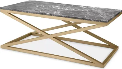 Produktbild von Casa Padrino Luxus Couchtisch Messing / Grau 120 x 70 x H. 47 cm - Rechteckiger Edelstahl Wohnzimmertisch mit Marmorplatte - Wohnzimmer Möbel - Luxus Möbel - Luxus Wohnzimmer Einrichtung