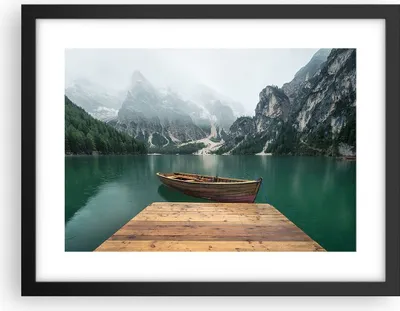 Produktbild von Gerahmtes Poster - Schwarzer Rahmen - Berge See Boot - 40x30 cm - Wand Bild - Wanddeko - Wandbilder - Kunstposter - Wandposter - Bilderrahmen - Bilder - Kunstdruck - Wandbild - P2BAA40x30-3978