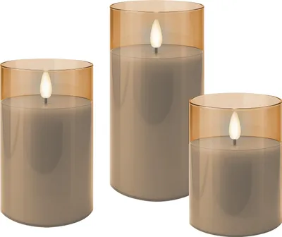 Produktbild von 3er-Set LED-Echtwachs-Kerzen im Glas, gold-transparent