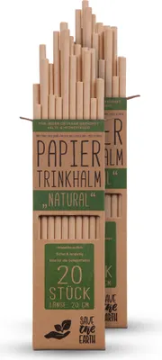 Zdjęcie produktu dla Papierowe słomki do picia (40 sztuk) 100% biodegradowalne - "Nature" Zrównoważone słomki papierowe 100% papier siarczanowy - wytrzymałe, stabilne i przyjazne dla środowiska