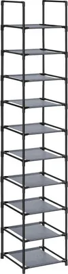 Produktbild von Songmics Schuhregal mit 10 Ebenen, offen, Schwarz, Grau, Stoff, Metall, Kunststoff, 10 Regale, Schwarz, 330 mm