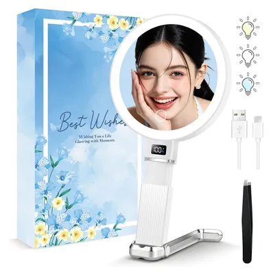 Produktbild von Kosmetikspiegel 1x/30x Vergrößerung, höhenverstellbar, 3 Lichtfarben, weiß, für Reise