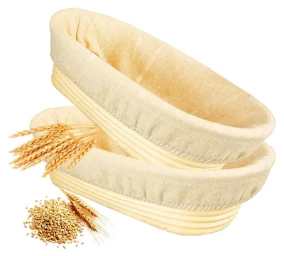 Produktbild von 2er Set Ovaler Gärkorb 25 cm, Gärkörbchen Oval, Brotkorb aus Nachhaltigem Rattan, Zubehör zum Brotbacken, Gärkörbchen für 1 kg Teig