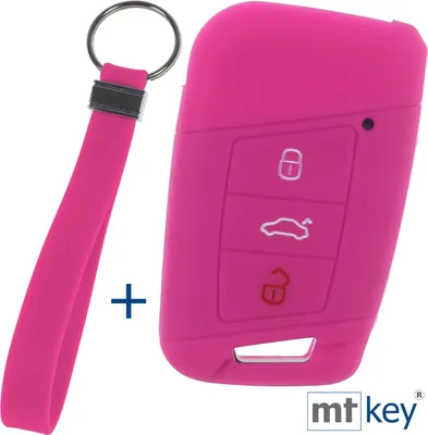 Produktbild von Auto Schlüssel Silikon Schutz Hülle + Schlüsselband Pink Kompatibel mit VW Passat B8 Arteon Skoda Kodiaq 3 Tasten KEYLESS SMARTKEY