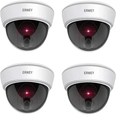 Image de Caméras factices avec éclairage LED, pour mur et plafond, lot de 4