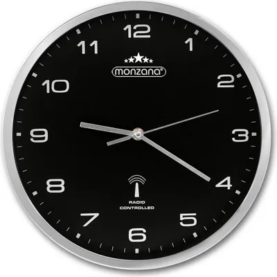 Produktbild von MONZANA® Funkuhr Wand Ø31cm Geräuscharm Automatische Zeitumstellung mit AA-Batterie Großes Ziffernblatt Schwarz Quarzuhr Analog Wohnzimmer Büro Silber