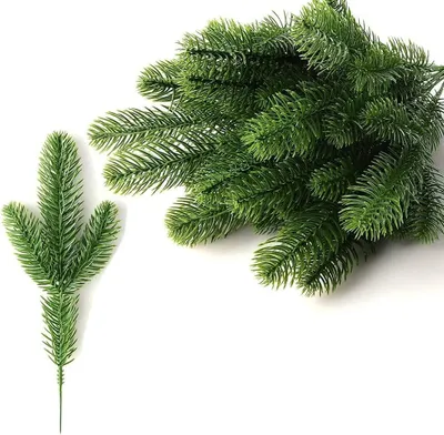 Produktbild von Künstliche Tannenzweige für Weihnachten, 30 Stück. Künstliche Tannenzweige, künstliche Tannenblätter, künstliche Kiefernnadeln, Bastelzubehör für Girlanden und Weihnachtsdekorationen.