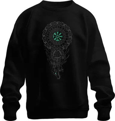 Immagine prodotto di Vegvisir Viking Compass Nordic Runic Circle Valknut Fenris Wolf Unisex Felpa Pullover, Nero, XXL