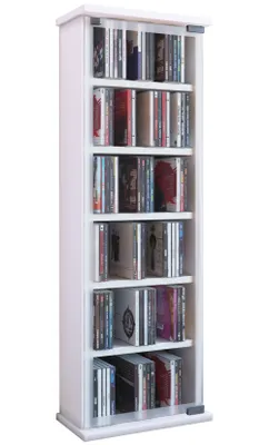Zdjęcie produktu dla CD Shelf Wood | Szafka CD ze szklanymi drzwiami bezpieczeństwa ESG na 204 płyty CD lub 72 DVD | Wymiary: H. 92 x W. 31 x D. 18 cm | Półka | Półka CD - Classic