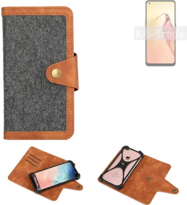 Produktbild von K-S-Trade Schutzhülle Handyhülle kompatibel mit Oppo F21s Pro 5G Filz Hülle Kunst-Leder dunkelgrau braun (1x)