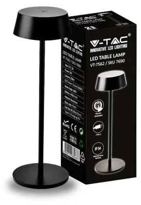 Immagine prodotto di V-TAC VT-7562 Lampada LED da Tavolo colore nero 2W in Alluminio ricaricabile USB con Touch Dimmerabile IP54 3000K sku 7690