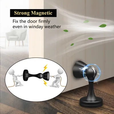 Image de Butoir de porte magnétique, noir, en acier inoxydable, 1 pièce, pour fixation au mur ou au sol