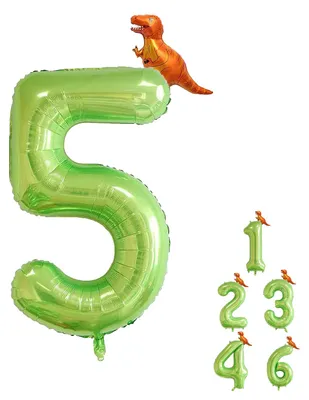Folieballon-Set Dinosaurier & Zahl 5, grün, 101+40 cm
