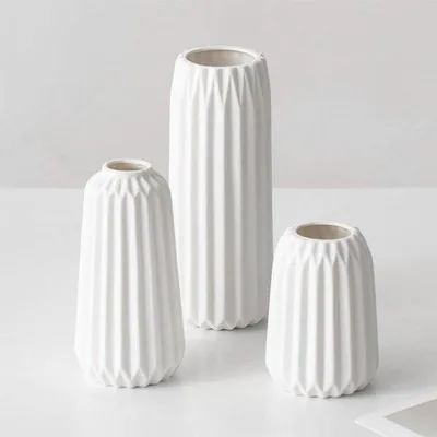Image de Lot de vases décoratifs en céramique (3 pièces) - Blanc
