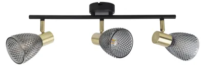 Obrázek produktu pro Stropní svítidla - 3-bodové nástěnné/stropní svítidlo "LINDITA", délka: 53,5 cm, stropní lampa v retro stylu, vyrobená z kovu a skla, barva černá, rozměry: 53,5 x 8,5 x 19 cm, patice E14