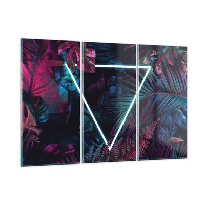 Produktbild von Bilder auf glas - 3 Teile - Leuchtend Dreieck Blätter - 105x70cm - Glasbilder - Wandbilder - Bilder - zum Aufhängen bereit - Wanddekoration aus Glas - Glas Bilder - Wandbild auf Glas - GCE105x70-4563