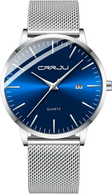 Produktbild von Ultradünne Herren Armbanduhr mit Edelstahl Mesharmband, Analog Quarz Uhr, Datumsanzeige, Wasserdicht, Business Uhr Silber Elegant