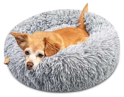 Image de Coussin rond pour chien - Lit moelleux pour chat - Lavable - Forme donut - 60 cm - Gris