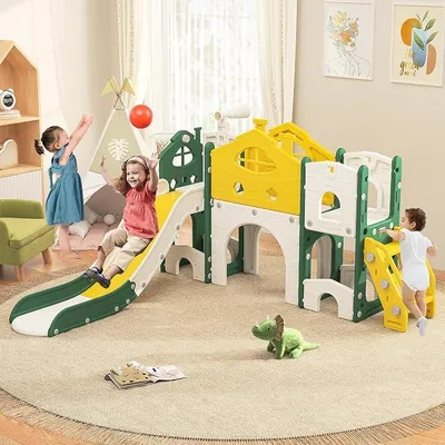 Produktbild von Kinderrutsche Outdoor & Indoor, Babyrutsche mit Basketballkorb, klettergerüst und Spielplatz, Kinder Spielplatz Garten rutsche für 1-6 Jahre