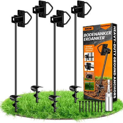 Bodenanker-Set 4er-Pack 65 cm Stahl schwarz