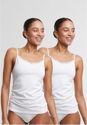 Obrázek produktu pro Dámské tílko Urban Classics Ladies Basic Tank Top Bavlna Lace 2-Pack white+white - XL