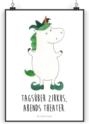 Produktbild von Mr. & Mrs. Panda Bild Einhorn Joker DIN A4 - Weiß - Geschenk, Mittelalter, Hofnarr, Plakat, Wandbild, Unicorn, drucke, Gaukler, Wanddekoration, wanddeko, Einhörner