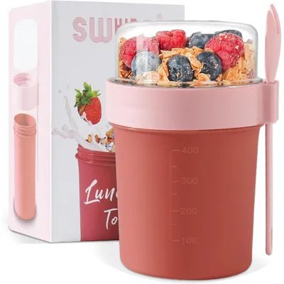 Produktbild von Müslibecher to go mit Löffel, auslaufsicher, 560ml + 220ml, BPA-frei, Vivid Mauve