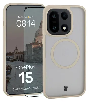 Produktbild von Schutzhülle mit Magnetring + gehärtetem Glas Bizon MatteO Pack für OnePlus 15, Getönt-Beige