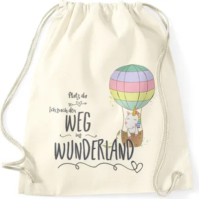 Produktbild von Einhorn Turnbeutel Unicorn Platz da ich such den Weg ins Wunderland Gymbag Moonworks® natur unisize