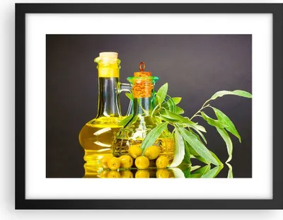 Produktbild von Gerahmtes Poster - Schwarzer Rahmen - Flasche Glas Olive Öl - 40x30 cm - Wand Bild - Wanddeko - Wandbilder - Kunstposter - Wandposter - Bilderrahmen - Bilder - Kunstdruck - Wandbild - P2BAA40x30-2168
