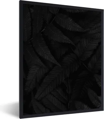 Produktbild von MuchoWow® Gerahmtes Poster Blätter - Schwarz - Weiß - Pflanzen - Botanisch 60x80 cm - Poster mit Schwarzem Bilderrahmen Wandposter Rahmen Foto Bilder - Premium - Wanddeko Wohnzimmer