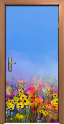Produktbild von Türposter 90x200 cm Türaufkleber Türtapete Türfolie Klebefolie Natur Gemälde Blume wiese Himmel