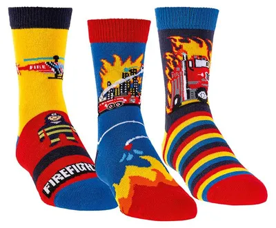 Produktbild von Jungen Stoppersocken 3er Pack, ABS Socken rutschfest Feuerwehr Motiv, Anti Rutsch Haussocken aus Baumwollmix, Größe:27-30