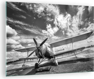 Produktbild von Bilder auf glas - Einteilig - An-2 Flugzeug Schwarzweiß - 70x50cm - Glasbilder - Wandbilder - Bilder - zum Aufhängen bereit - Wanddekoration aus Glas - Glas Bilder - Wandbild auf Glas - GAA70x50-4228